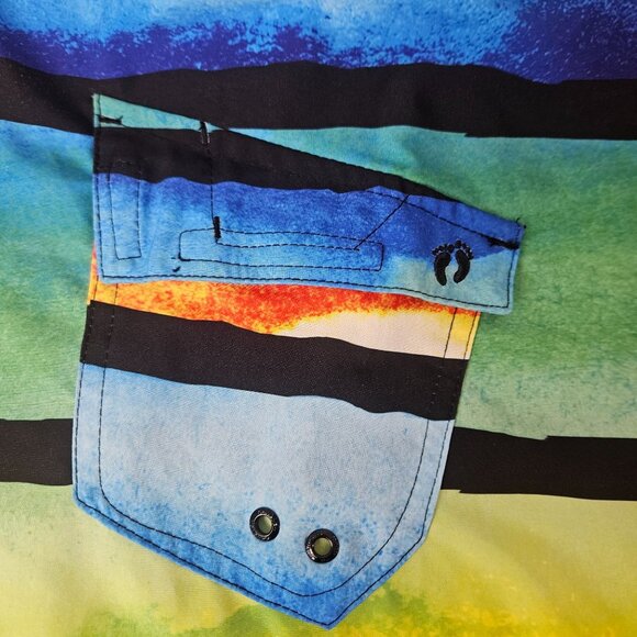 Hang Ten Men's Vibrant Rainbow Stripe Board Shorts Size 38 Beach Summer Casual - Picture 5 of 6